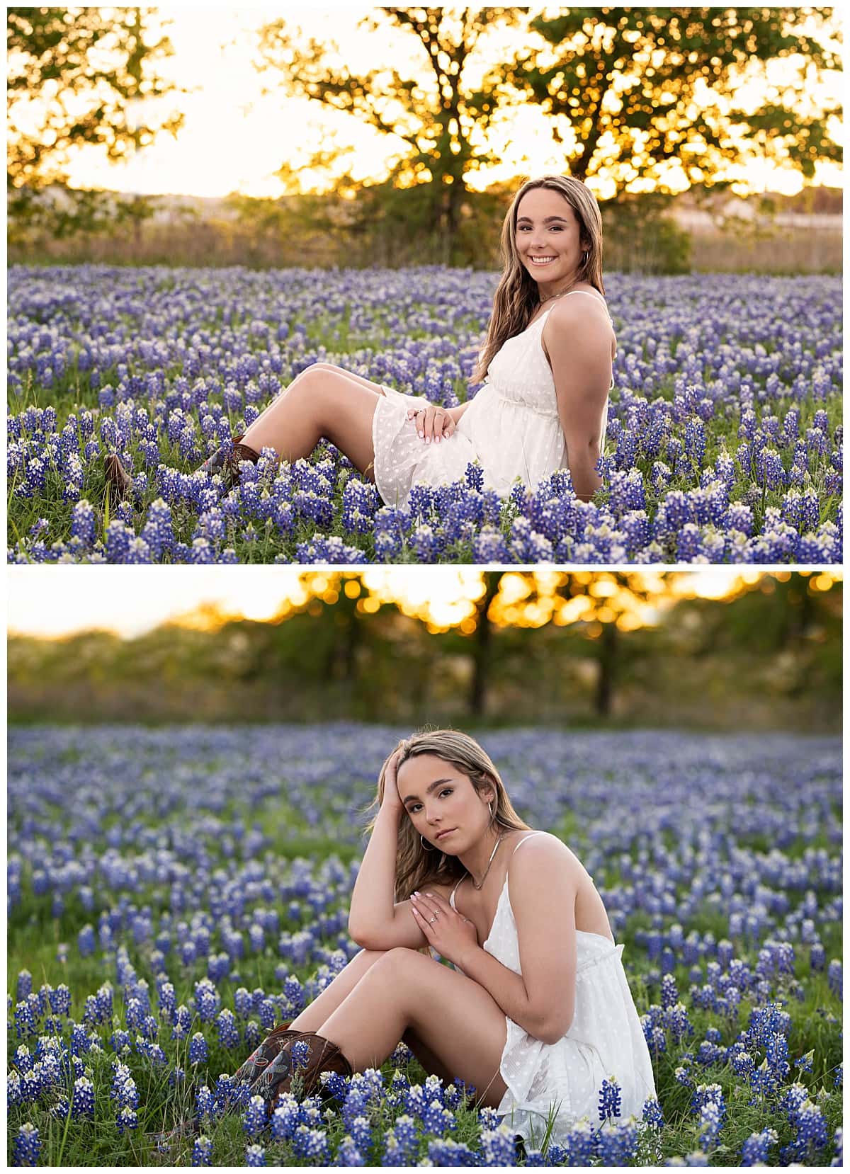 girl sits in field for Downtown Georgetown + Spring Wildflower Session